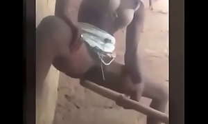Black girl fucks herself with a stick