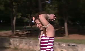Bound teen public whipped and banged
