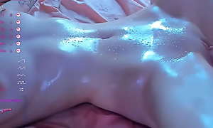 Her Pale Body Glistens in Oil and Sweat as she is Fucked by a Sex Machine