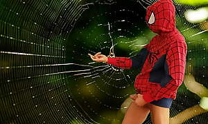Cosplay Spider-man jerking