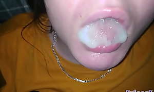 Swallowed mouthful of cum porn close-up blowjob