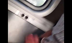 Horny guy jerks off and cums on Amtrak with people around