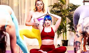 TransFlick porn video - Transsexual yoga instructor Emma Rose fucks one of her hot students Jewelz Blu in class while the other girls are trying to be in the zone!