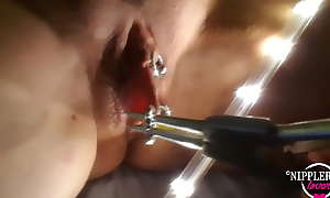 nippleringlover horny gets multiple rings in stretched pussy lip piercings