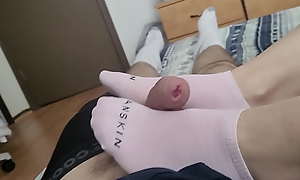 teen teases cock with toes gives footjob till cumshot on socks