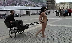 Romanian slut pulling chariot in public