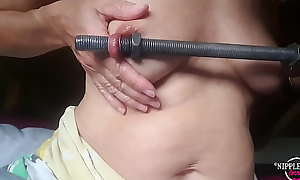 nippleringlover kinky inserting 16mm rod in extreme stretched nipple piercings part1