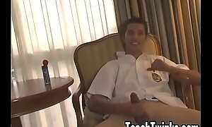 Handsome twink Logan Parks masturbates while having interview