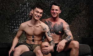Military twink Jason Windsor drills military muscular dude Tyler James enjoying every thrust in his asshole.