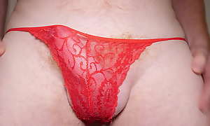 Cock play in red panties