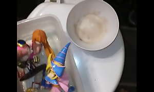 Peeing on 3 lovely figures on is dark magican girl