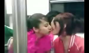 Lesbians Kissing On Train -