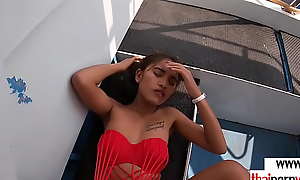 Skinny amateur Thai teen Cherry fucked on a boat by a big european cock