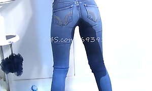 Girls Peeing in Their Blue Jeans 01