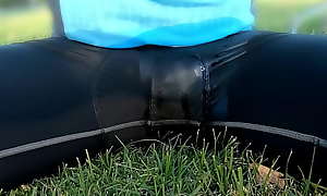 Pee in Lyrca Cycling Shorts on Grass