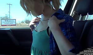 barely 18 skinny blonde risky public masturbating while driving