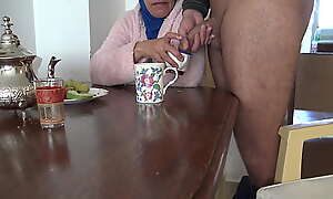 Arab milf gets drinks cumshot from horny masturbating stepson