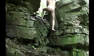 Naked rock-climbing hard by Mark Heffron along along to Niagara Escarpment near Horicon