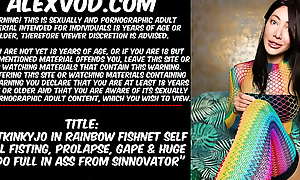 Hotkinkyjo less rainbow fishnet self anal fisting, prolapse, gape coupled with huge dildo effective less irritant from Sinnovator