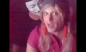 Guy with reference to mask fucking bitchy blonde t-girl