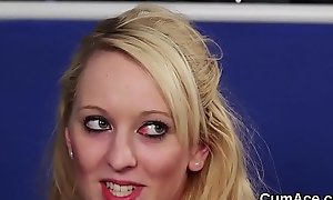 Sexy incise gets cock juice shot on her face sucking in every direction the cum