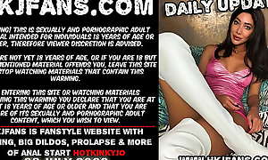 Hotkinkyjo in white shoes take 60cm long dildo from mrhankeys deep in her belly and prolapse