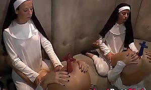 Nun ass toyed hard by mongrel