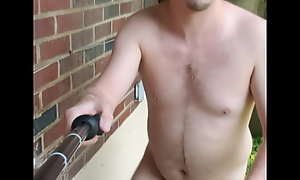 Nudist Exhibitionist man/male walking naked outside/outdoors for neighbors to see and enjoy